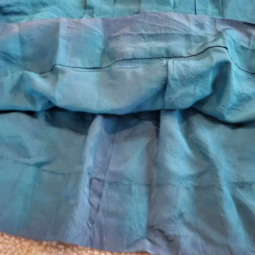 Vintage Girls XS 4/5 Taffeta Teal‎ Blue Green Lace Collared Dress Pleated